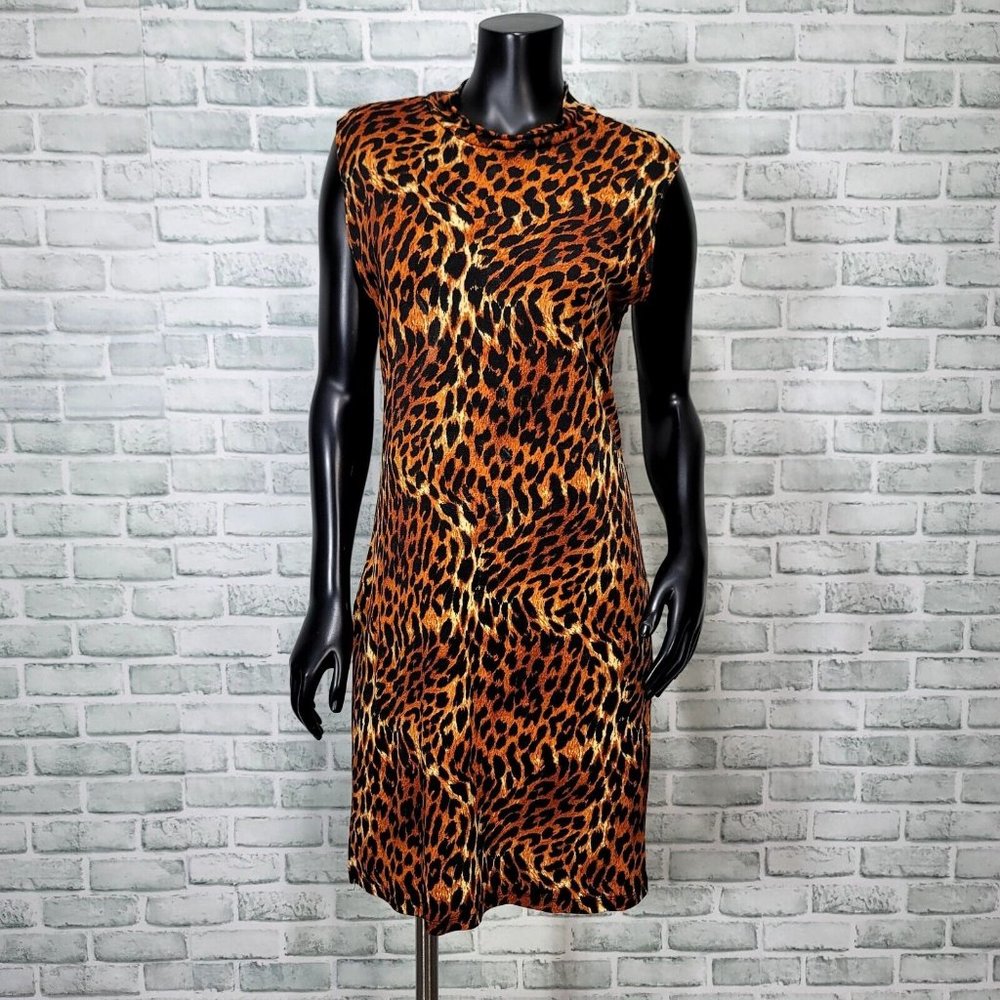 Vintage 90s Carol USA Womens M Leopard Slinky Stretchy Mack‎ Neck Sleeveless